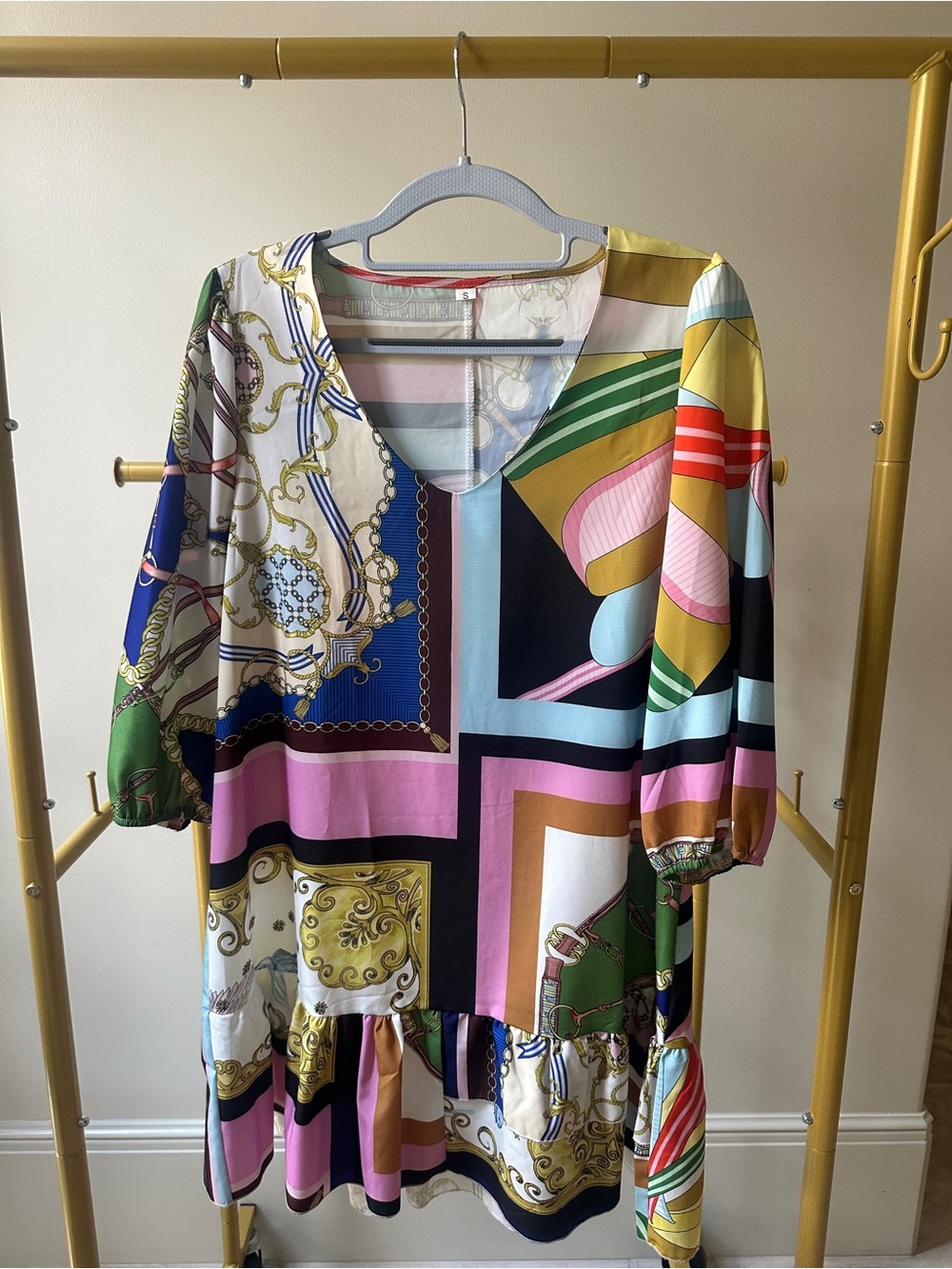 SHEIN Multicolor Scarf Print V-Neck Tunic Dress